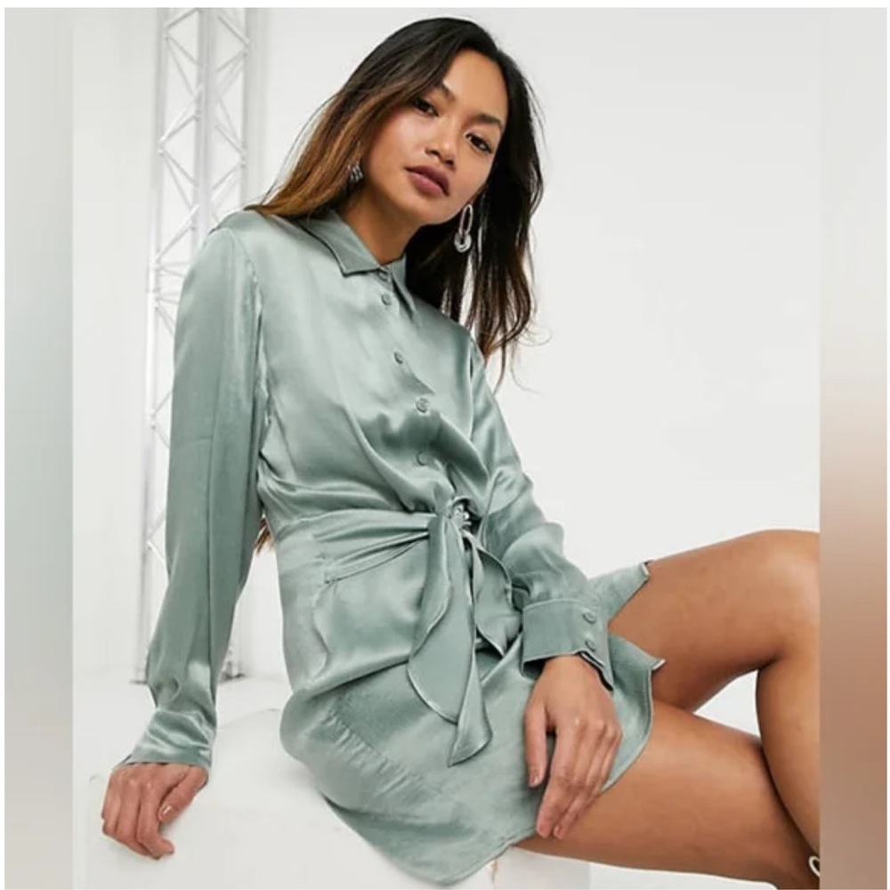 & Other Stories Light Green Satin Button-Up dress NWT
